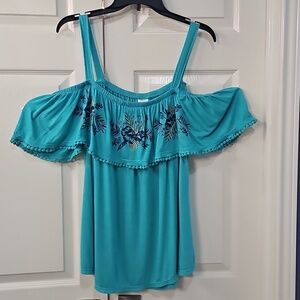 NEW Time and Tru off shoulder top Embroidered Fringe XL (16-18)